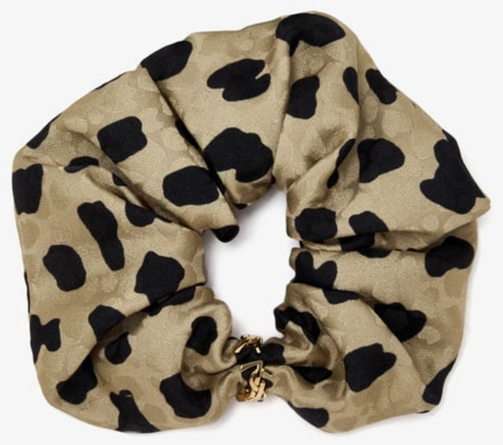 NWT Saint Laurent YSL Cassandre Logo Opyum Leopard Silk Scrunchie Hair Tie $495