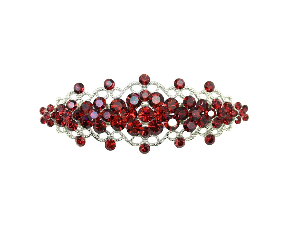 Gorgeous Burgundy Rhinestone Crystal Floral Hair Barrette Flower Clip Women