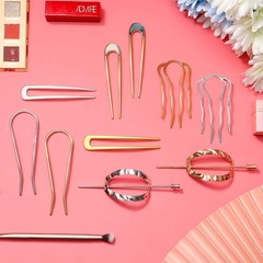 10 Metal U-Shape Oval Side Combs Hairpins Hair Fork Clips for Updos & Buns