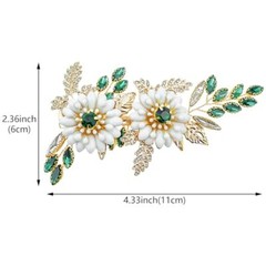 Green Crystal Bride Wedding Hair Clip Flower Gold Leaf Hair Pin Rhinestone