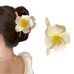 1 Pcs Hawaiian Fake Flower Hair Clips 1 Count (Pack of 10), White Plumeria