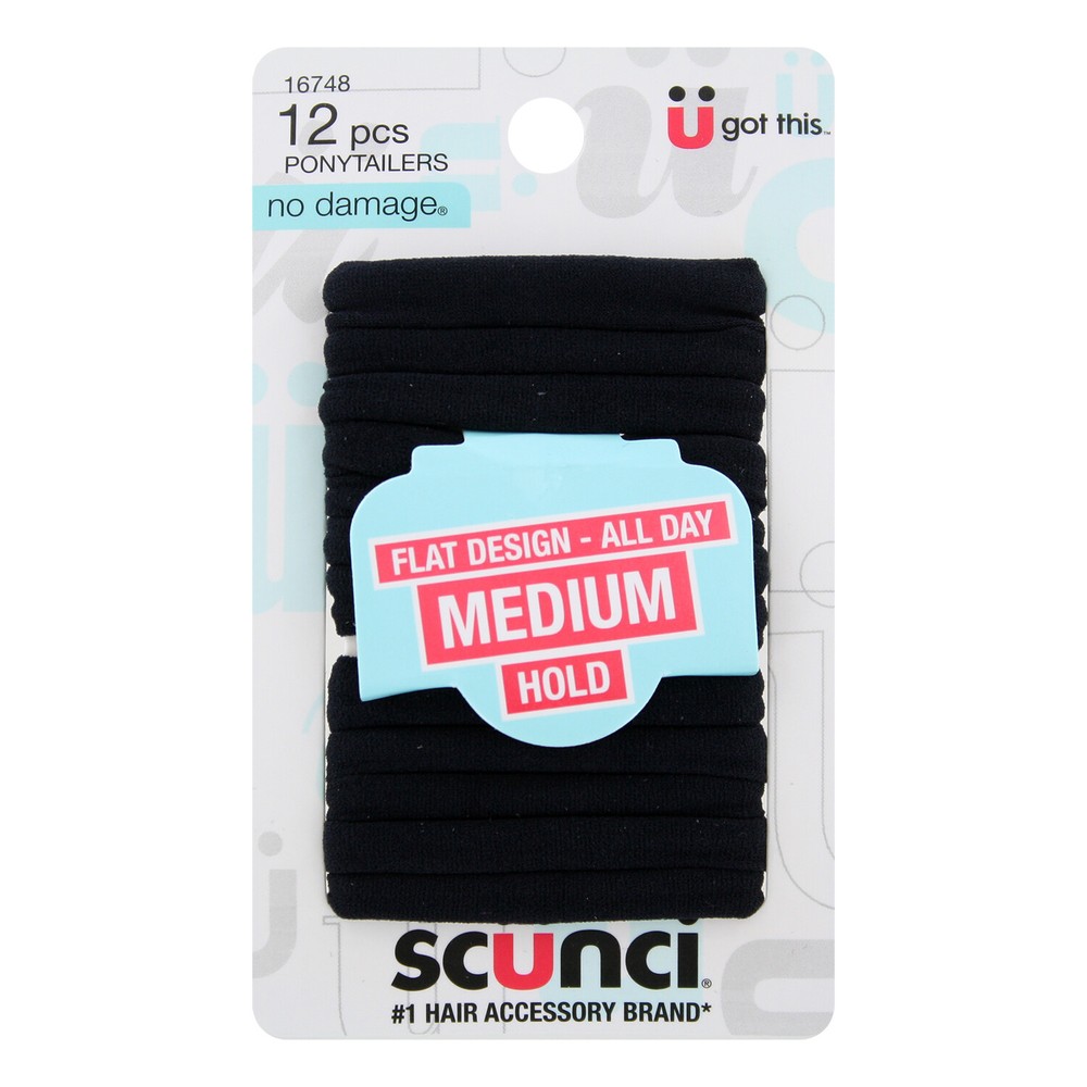 Scunci Super Soft Hair Ponytails Ponytailers, Black, 12-Pieces