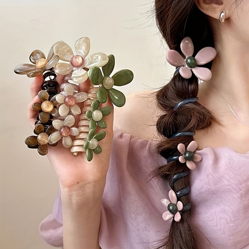 6 Pcs Minimalist Flower Helical Hair Ring Cute Hair Clip Jewelry Gift for Girls