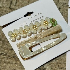 LC Lauren Conrad Floral Beaded Hair Clip Barrette Set Women Teens Multicolor