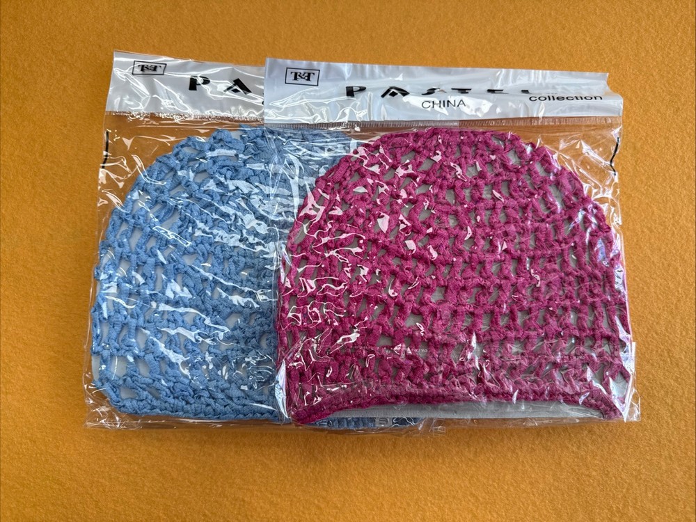 Pink And Baby Blue Mesh Hair Net Crochet Cap 2 Pc Sleeping Night Head Cover