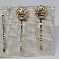 Anthropologie Gold Tone Rhinestone Bobby Pins Hair Clips Set of 6 Shell Bar