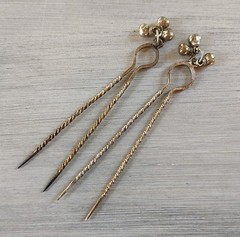 Pair of Antique Victorian Twisted Silver Alloy Hair Pins w/ Dangling Beads