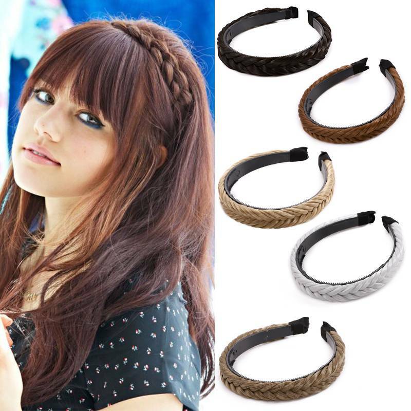 Women Braided Synthetic Plait Plaited Elastic Hair Accessories Band Headband US