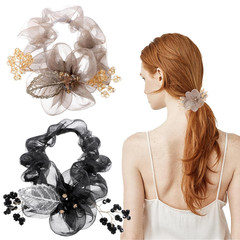2 PCS Clear Flower Scrunchie for Women, Elastic Flower Hair Ties Rhinestone Pony