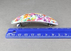 Pink White floral barrette oval plastic curved hair clip 3.25″ long watercolor