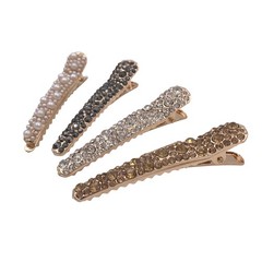 4 Gold Tone Rhinestone Crystal Pearl Beak Duckbill Alligator Clip Pin Hair Ac…