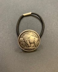 Concho-Style Hair Elastic Tie with Buffalo Nickel Design 28045