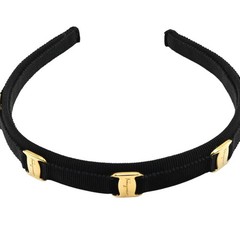 Salvatore Ferragamo Vara Ribbon Nylon/Metal Headband Black/Gold S2606-k012YP