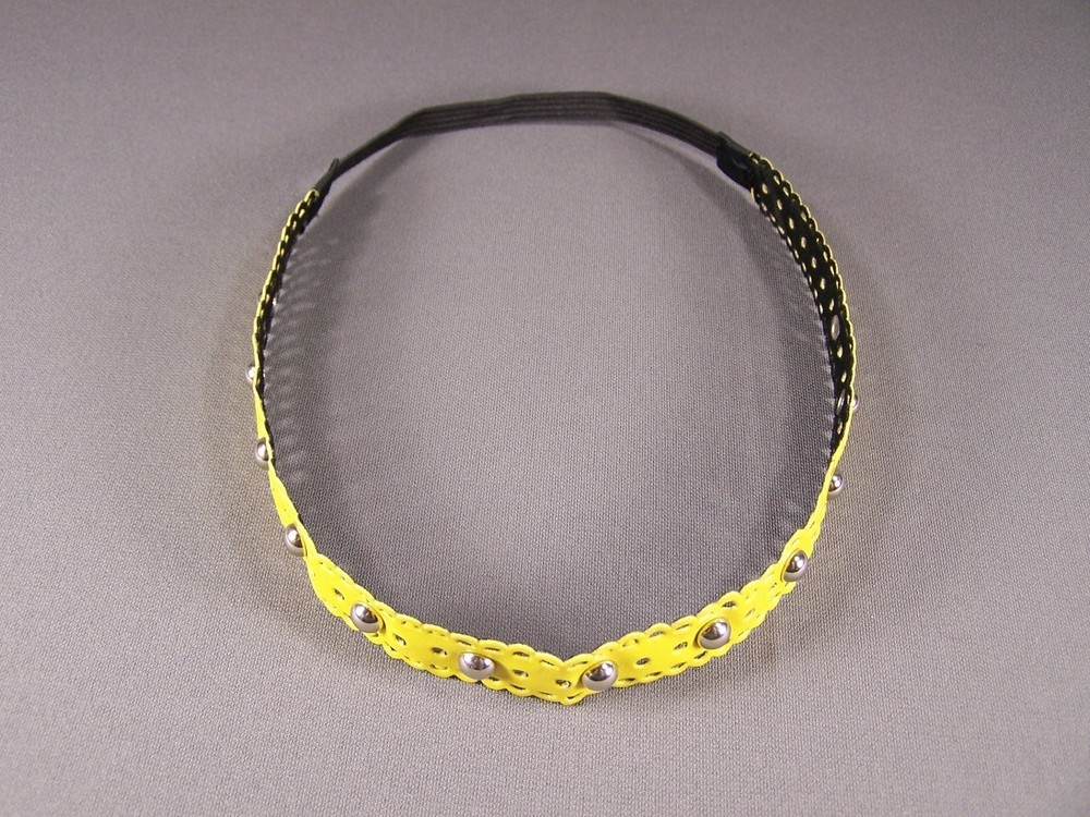 Yellow faux leather rivet grommet ball stud headband stretch elastic studded