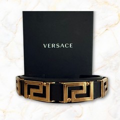 Versace Black & Gold ‘La Greca’ Padded Grained lambskin Headband