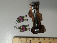 Hair Barrette and Earrings Set Handmade Enamel on Copper Dog & Cats Czechia