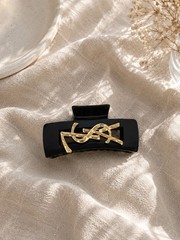 YSL Black Hair Claw Clip Gold Logo Glossy Hair Accessory New