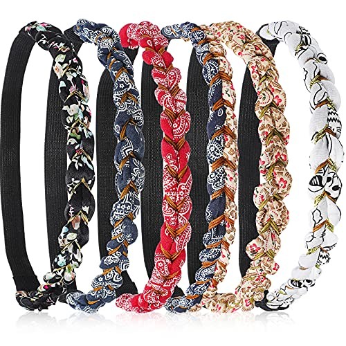 Chuangdi 6 Pieces Braided Floral Elastic Headbands for Women Adjustable Braid
