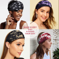 Wide Headbands for Women Non Slip Boho Headband Elastic Tie Dye Yoga Pack of 6