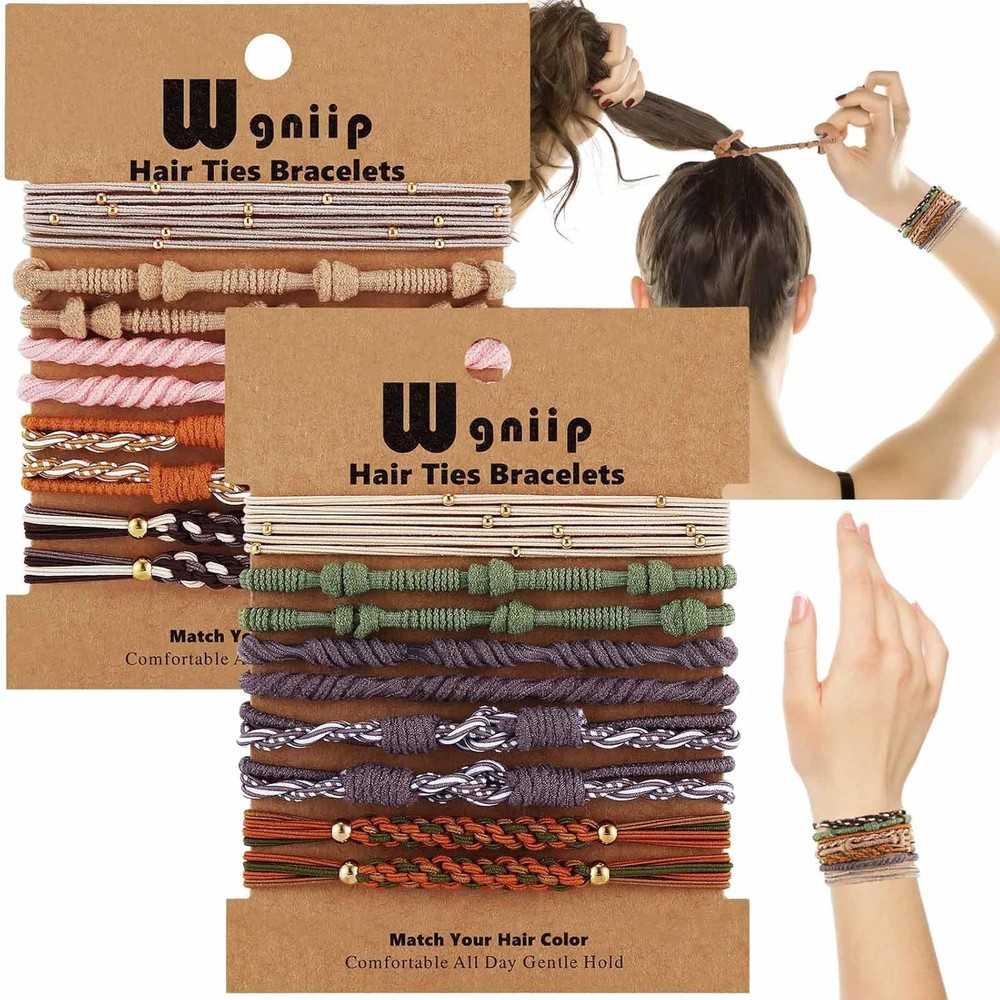 20 Boho Hair Ties Bracelets No Damage Nylon Elastics Thick Thin Hair Women