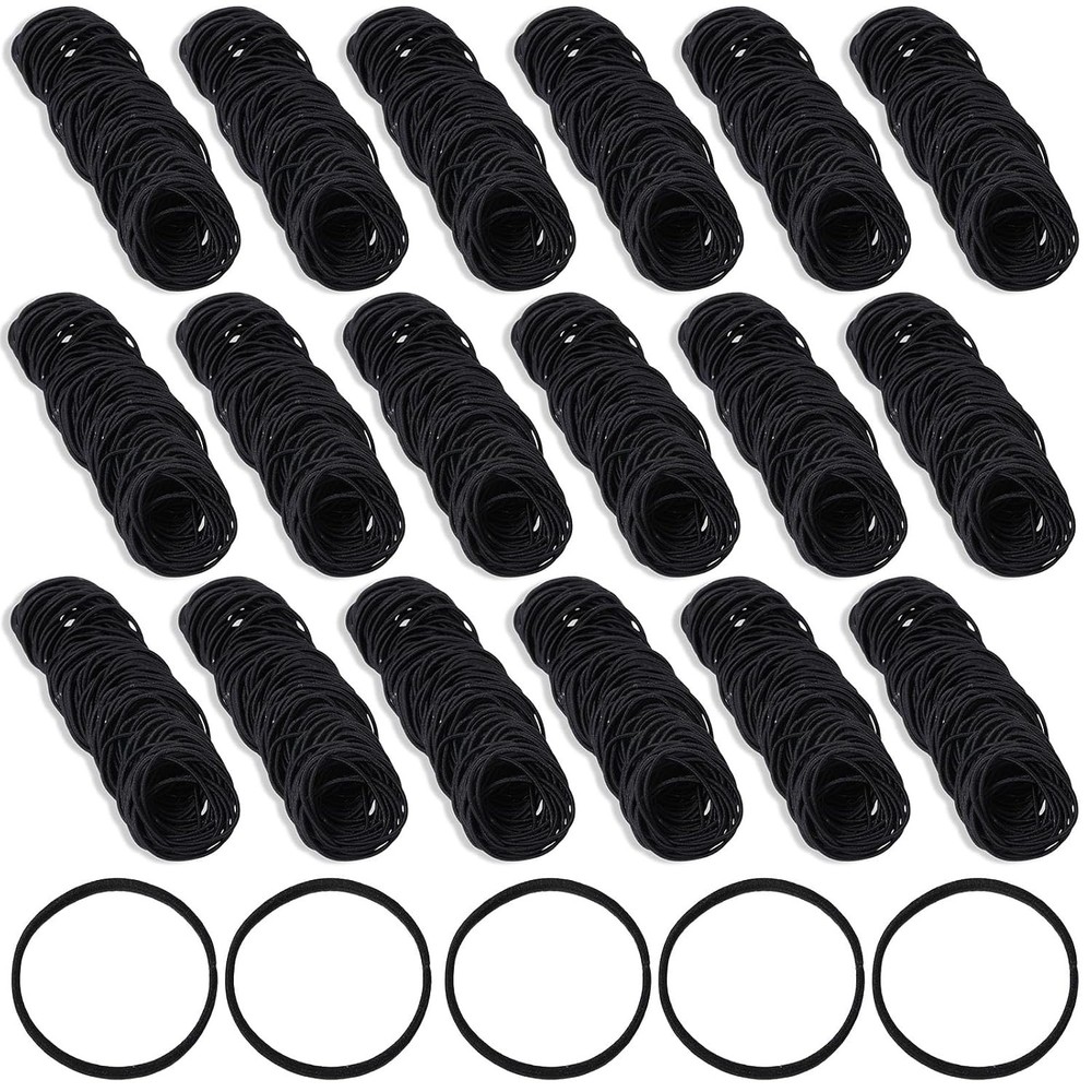 1500 Pcs Black Hair Ties 1.77″ 2mm Thin, Bulk Elastic for Thick Curly Hair