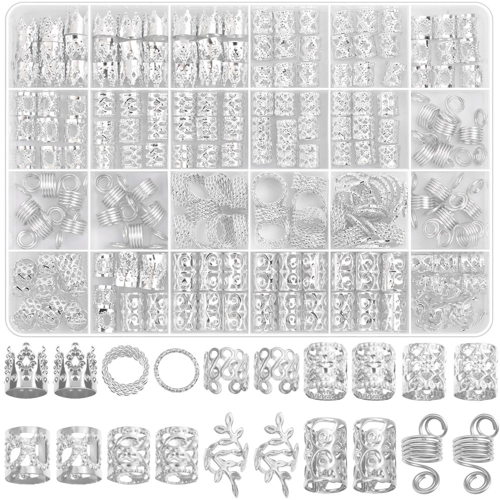Lucomb 220 Pcs Silver Hair Jewelry for Braids, 1 Count (Pack of 220),