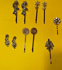 Hair Clips Pins Lot 11 elaborate Pearl Rhinestones Flower Star clip on earrings