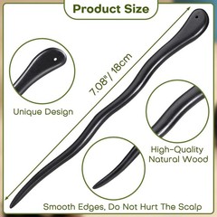 2PCS Ebony Sandalwood French Hair Chopsticks, Snake Shape Hairpins for Chignon