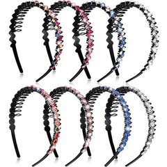 Syhood 8 Pieces Rhinestone Headbands with Teeth Comb for Women Flower Crystal Wa