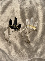 Natural Quartz & Black Obsidian Half Moon Hair Pins -great gift