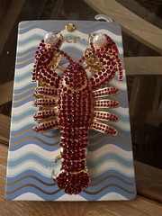 Red Gold Tone Lobster Hair Clip Metal Rhinestone & Pearl Accents Embellished