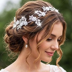 1 PCS Flower Bridal Headband Rhinestone Headpiece Wedding Accessories Silver