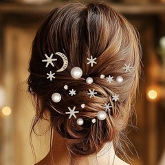 Star Hair Clips Pearl Hair Pins Rhinestone Moon Decorative Bobby Pins Gold