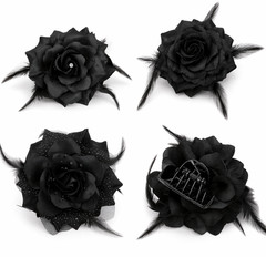 4 PC Women Double-Sided Flower Hair Clip Claw Clip Floral Bun Updo Accessory Lot