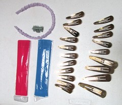 Mixed Lot of 24 Misc. Sizes Women’s Gold Hair Clips & Red Blue Purple Headbands