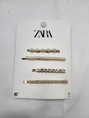 NEW ZARA SET 4 HAIR CLIPS GOLD PINS ACCESORRIES RHINESTONES FAUX PEARL 5716A