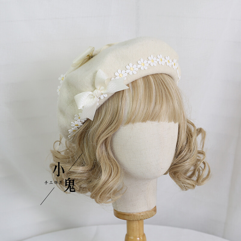 Japanese Hat Hair Accessories Handmake Bow Daisy Lace Beret Sweet Lolita