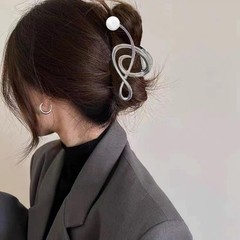 4 PCS Musical Note Pearl Hair Clips, Large Metal 4 Count (Pack of 1), Silver