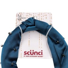 Scunci Deep Teal Fabric Hair Headband and Button Hairband Set with Jewels Bundle