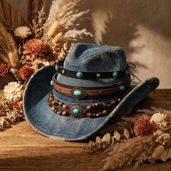 Western Turquoise Hat Bands for Women Men, 3PCS PU Leather Beaded Hat Band Se…