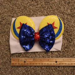 Toy Story Inspired Baby Mouse Ears Headwrap Newborn White Blue Yellow Handmade