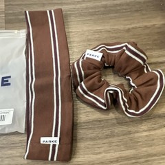 PARKE Brown White Stripe Headband Scrunchie Set for Women 01399246