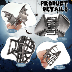 8 PCS Gothic Hair Clips Set, 4 PCS Metal Spider Web Skeleton Hand Bat Claw Clips