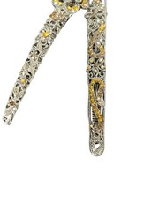 2 Vtg Rhinestones Floral Statement Metal Hair Clip 5.5” Fairycore Silver Amber