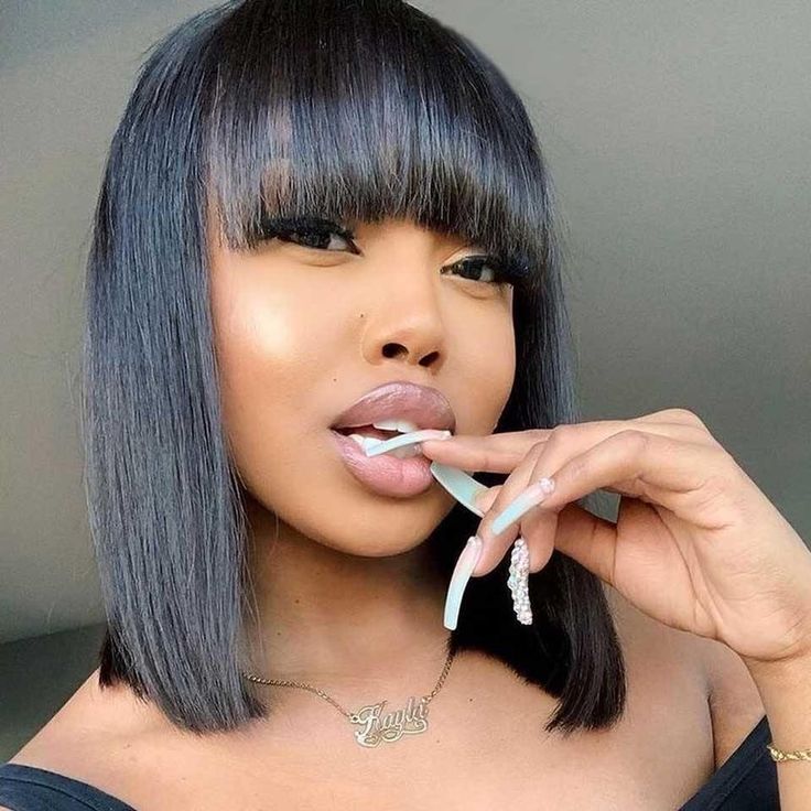 Human Hair Wig For Women Short Bob With Bangs No Lace Wigs Natural High-quality