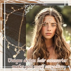 Gold Sequin Head Chain Boho Headpiece for Layered Rhinestone Hair Chains Jewe…