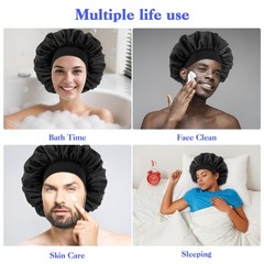 Dimeho 2 Pcs Silk Bonnet for Men Hair Sleeping One Size, Black
