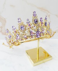 Gold Purple Crystal Butterfly Tiara Crown Wedding Pageant Quinceanera Prom