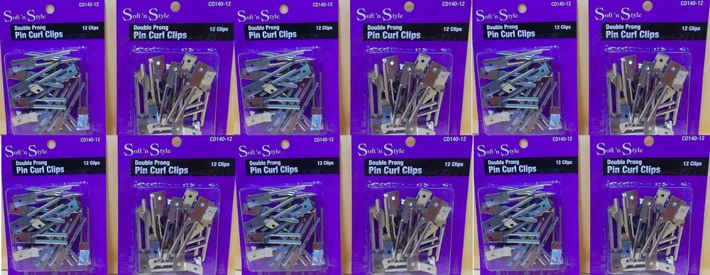 12 packs Soft’n Style 24 pc 1-3/4″ Double Prong Steel Pin Curl Clips CD140-12
