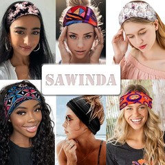 Boho Headbands Wide Knot Hair Band Elastic Turban Head Band Stretch Flowers Prin